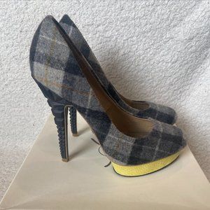 RACHEL Rachel Roy Plaid Platform Heels - Gray and Yellow